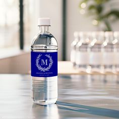 a bottle of water sitting on top of a table