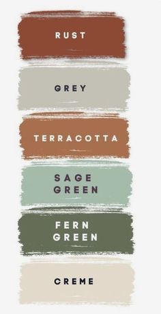 the names of different colors and font on a white background, including green, red, orange