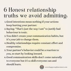 Facing the hard truths about your relationship can be tough, but it's key to building a healthy connection. These 6 relationship truths are behaviours people often struggle to accept, from communication challenges to taking responsibility for actions. Relationship Truths | Communication | Healthy Connection | Responsibility | Relationship Advice Responsibility In Relationship, Connection In Relationships, Communication Problems Relationships, Healthy Partnership, Healthy Couples, Breaking Habits, Conscious Relationship, Funny Marriage Advice, Taking Responsibility