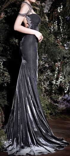 Gorgeous! Mode Glamour, Galia Lahav, Velvet Gown, فستان سهرة, Grey Dress, Beauty And Fashion, Gorgeous Gowns, Charlotte Tilbury, Black And Silver