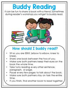 a poster with the words buddy reading and an image of two children sitting on books