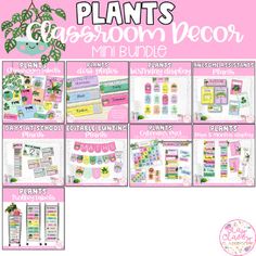 a pink and white poster with the words, plants classroom decor mini bundle on it