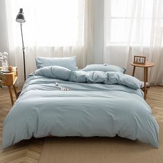 PRICES MAY VARY. Material: Made of 100% washed cotton, like your favorite, soft comfy, well-worn cotton shirt, breathable to keep you cool in the summer and dry and warm in the winter. King Size Package Includes: Duvet Cover (1 piece):104"W x 90"L; Pillow Shams( 2 pieces): 20"W x 36"L;Duvet/comforter inside is not included, needed to be purchased separately. Duvet Cover: Hidden zip closure，The zipper part contains two zipper heads, which are more durable and durable; Four interior corner ties ke Blue Bedding Sets, Blue Comforter, Grey Linen Bedding, Blue Duvet, Two Face, Bedding Duvet, Blue Duvet Cover, Fitted Bed Sheets, Cotton Bedding Sets