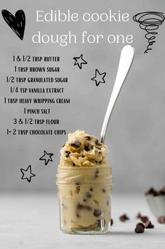 Edible chocolate chip cookie dough for one Cookie Dough For One, Edible Chocolate Chip Cookie Dough, Homemade Cookbook, Edible Cookie Dough, Easy Baking Recipes Desserts, Easy Snack Recipes, Tasty Baking, Sweet Snacks Recipes, Sopot