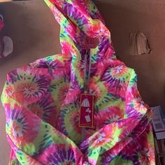 Brand New With Tags, Good Condition, Wind Breaker Material, Girls Size 14/16 Fun Multicolor Hooded Outerwear, Fun Multicolor Long Sleeve Outerwear, Fun Pink Long Sleeve Outerwear, Spring Fun Hooded Outerwear, Spring Hooded Fun Outerwear, Fun Hooded Spring Outerwear, Fun Pink Spring Outerwear, Playful Spring Outdoor Outerwear, Trendy Multicolor Hooded Windbreaker