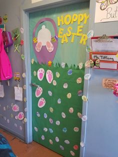 a door decorated with pink and green decorations