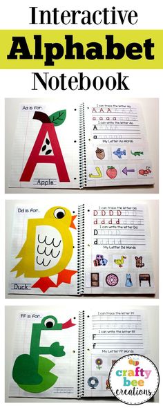 an interactive alphabet notebook with pictures of animals and letters