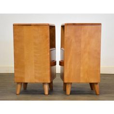 pair of mid century modern wooden nightstands