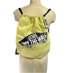 Nwt Vans Cinch Sack. Yellow And White Checkered. Black Drawstring. Yellow Vans Backpack, Vans Old Skool Backpack, Nightmare Before Christmas Backpack, Leather Backpack Handbag, Vans Backpack, Vans Bags, Vans Old School, Vans Yellow, Cinch Sack