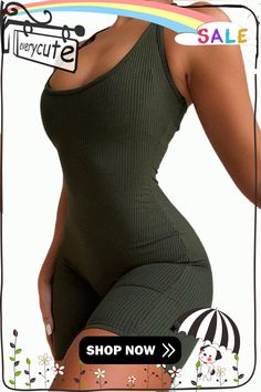 Army Green Short Sport Jumpsuit Green Sleeveless Bodysuit For Loungewear, Fitted Green Jumpsuit, Summer Workout One-piece Jumpsuits And Rompers, One-piece Summer Workout Jumpsuit, Summer Workout One-piece Jumpsuit, Casual Green Sleeveless One Piece, Casual Green Sleeveless One-pieces, Green Sleeveless Casual One Piece, Green Fitted Casual One-piece