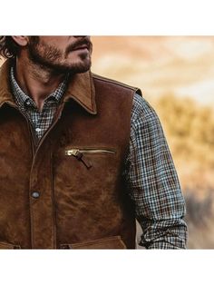 Men Vest Coats, Men's Vintage Suede Multi-Pocket Outdoor Motorcycle Lapel Vest Jacket Vest Coats, Men Vest, Coats Men, Waistcoat Men, Vintage Suede, Cardigan Vest, Men Vintage, Mens Vest, Vest Jacket