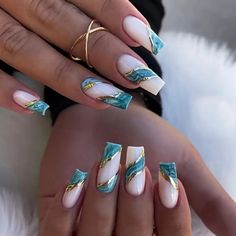 24 Pieces Press On Nails Color May Vary Due To Lighting Size One Size Condition New Comes With Mini Nail File And Glue Adhesive Strips Green Blue Nails, Geode Nails, Nail Art Bleu, Blue Nail Art, Nail Type, Blue Nail Designs, Blue Nail, Nail Forms, Stick On Nails