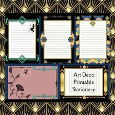 art deco printable stationery set