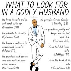 a poster with the words what to look for in a godly husband