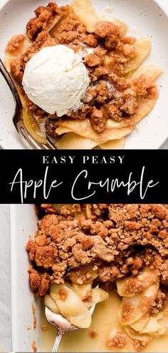 Apple Crumble with ice cream on top; lifting apple crumble out of white baking dish. The Best Apple Crumble, Best Apple Crumble, Apple Crumble Topping, Stuffed Apples, Easy Apple Crumble, Soup Fall, Mouthwatering Desserts