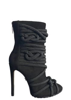 TALIA BLACK SUEDE & ROPE BOOT - Monika Chiang Evening High Heel Platform Boots, Edgy Platform Boots For Evening, Edgy Evening Boots With Platform, Black High Heel Platform Boots For Evening, Luxury High Heel Platform Boots For Winter, Evening Platform Boots With Reinforced High Heel, High Heel Platform Boots With Reinforced Heel For Evening, Black High Ankle Platform Boots For Evening, Designer High Heel Platform Boots For Party