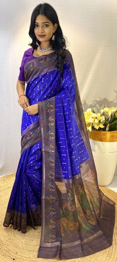 Blue color Saree in Chanderi Silk fabric with Printed work Bollywood Style Blue Blouse Piece For Celebration, Blue Chanderi Blouse Piece With Traditional Patterns, Blue Traditional Patterned Blouse Piece For Wedding, Blue Traditional Pattern Blouse Piece For Weddings, Blue Saree For Eid With Traditional Drape, Blue Blouse Piece With Traditional Patterns For Wedding, Blue Traditional Drape Saree For Eid, Blue Art Silk Traditional Wear With Self Design, Blue Wedding Blouse With Traditional Patterns