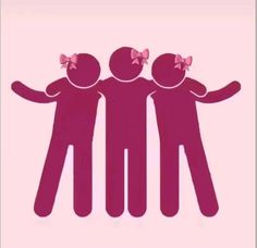 three pink people with bows on their heads