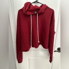 Never Worn, Cropped Hoodie, Light Fleece Material. Color Is A Dark Red/Light Burgandy Oversized Red Top With Drawstring Hood, Red Oversized Top With Drawstring Hood, Red Hoodie For Loungewear, Red Fall Loungewear Hoodie, Red Hoodie With Drawstring For Loungewear, Cozy Red Sweatshirt With Drawstring Hood, Cozy Red Hooded Top, Red Light, Wild Fable