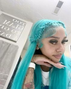 Blue Wig Outfit, Blue Wigs For Black Women, Twisted Hair, Creative Hair Color