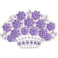 a basket filled with lots of purple flowers