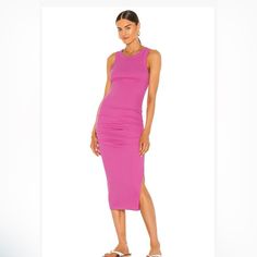 Michael Stars Wren Tank Side-Slit Rouched Midi Dress, Ultraviolet, Size S, Nwt Tank Top Midi Dress, Gia Dress, Black Ruched Dress, Macy Dresses, Bodycon Casual, Fitted Midi Dress, Linen Shirt Dress, Aqua Dress, Ruched Midi Dress