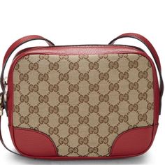 Red Original Gg Canvas Bree Crossbody Chic And Classic Gucci Bree Crossbody Bag Crafted In Beige Original Gg Canvas With Grained Red Leather Trim And Finished With Gold-Tone Metal Hardware. About The Gg Monogram: A Fashion Staple Since The Mid 1960s Due To The Scarcity Of Leather, The Gg Monogram Print Forms A Diamond Pattern Which Makes It Easily Recognizable As A Brand Of Leisure And Luxury. There Are Many Versions Of The Gg Monogram On Various Fabrics Like, Original Gg Canvas, Gucci Supreme, Red Monogram Canvas Shoulder Bag For Everyday Use, Red Monogram Canvas Shoulder Bag For Travel, Red Monogram Canvas Rectangular Bag, Red Rectangular Monogram Canvas Bag, Red Monogram Canvas Shoulder Bag, Red Gucci Shoulder Bag, Red Monogram Canvas Bag For Shopping, Classic Red Monogram Canvas Bag, Gucci Red Shoulder Bag For Travel