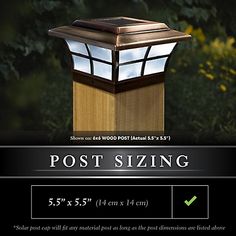 a post - mounted light is shown with the text post sizing