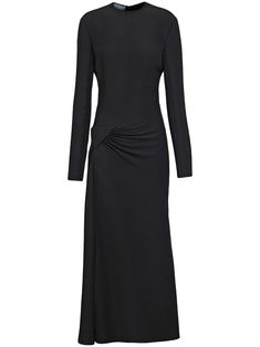 Formal Long Sleeve Midi Dress With Side Slits, Prada Dress, Valentino Red, Midi Dress Black, Minimalist Dresses, Black Midi Dress, Sleeve Designs, Midi Length, Dress Black