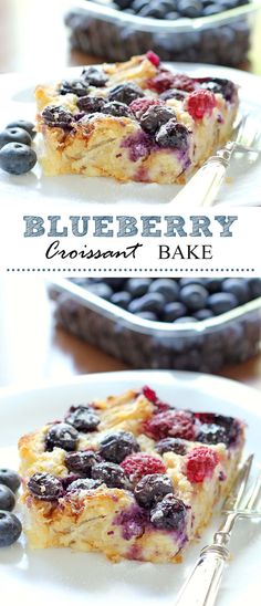 blueberry croissant bake on a white plate