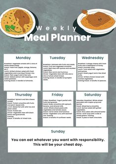 a meal planner with two plates of food on it