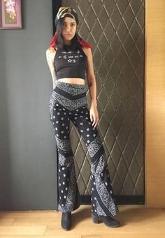 Women's Bandana pants/High Waisted BellBottoms pants/Bohemian /Gypsy/Hippie/Retro/Festival pants Trendy Summer Full-length Flares, Hippie Wide Leg Flares For Spring, Hippie Wide Leg Spring Flares, Spring Hippie Wide Leg Flares, Hippie Fitted Bottoms For Festivals, Hippie Fall Festival Pants, Hippie Style Fall Festival Pants, Fitted Cotton Harem Pants For Festivals, Hippie Stretch Bottoms For Festival