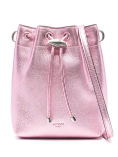 rose pink leather metallic finish adjustable detachable shoulder strap debossed logo to the front main compartment internal logo plaque full lining top drawstring fastening This piece comes complete with a protective dust bag. Jimmy Choo Bags, Mini Bucket Bag, Bags Pink, Bucket Handbags, Jimmy Choo Bag, Mini Bucket Bags, Mini Bucket, Popular Bags, Dion Lee