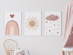 Rainbow Sun Cloud Nursery Print Set Watercolor Print - Etsy Boho Rainbow Painting, Bride Hanger Personalized, Rainbow Girls Room, Rain Baby, Cloud Nursery, Wall Art Rainbow, Clouds Nursery, Rainbow Painting