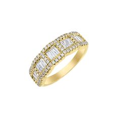 18K Yellow Gold 0.82 Total Diamond Carat Weight Stone Count: 15 Baguette and 70 Round Diamonds Halfway Band Stock Size: 6.5 Luxury Evening Rings With Baguette Diamonds, White Gold Baguette Diamond Rings For Evening, Baguette Cut Diamond Ring With Pave Setting, White Gold Rings With Baguette Diamonds For Evening, Evening Yellow Gold Diamond Ring With Pave Setting, Evening Rings With Baguette Diamonds, Elegant Evening Rings With Baguette Diamonds, Elegant Baguette Diamond Rings For Evening, Evening Baguette Diamond Rings