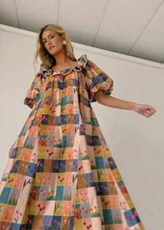 Spring Floral Patchwork Long Sleeve Dress, Multicolor Printed Puff Sleeve Dress, Cottagecore Floral Patchwork Dress, Multicolor Floral Print Mini Dress With Puff Sleeves, Puff Sleeve Maxi Dress, Summer Floral Patchwork V-neck Dress, Casual Maxi Dress, Floral Dress Formal, Floral Fit