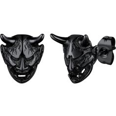 Made Of Stainless Steel,Non-Deformable, And Hypoallergenic Horned Demon Stud Earring Men Women Punk Gothic Jewelry Inner Diameter:0.43 Inch Width:0.14 Inch Weight: 3.4g Stainless Steel Hannya Maske, Masque Hannya, Hannya Mask, Japanese Oni, Devil Mask, Mens Earrings Studs, Horn Earrings, Skeleton Earrings, Unisex Earrings