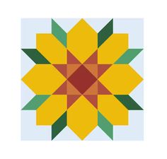 a yellow flower with green leaves on it's center is featured in this quilt pattern