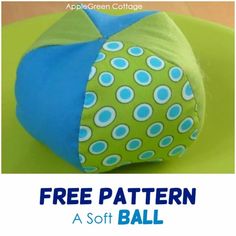 a green and blue ball with the words free pattern on it, as well as an image