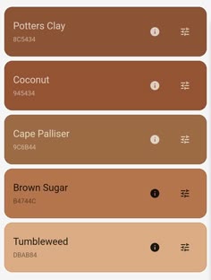 different shades of brown and caramel are shown in the color options on this phone screen