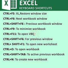 the excel keyboard shortcuts menu with instructions for how to use it in windows