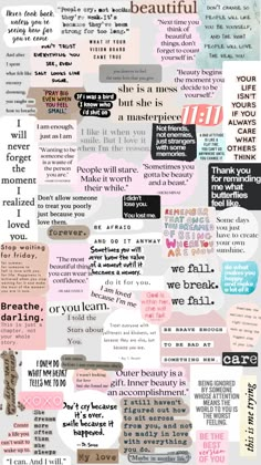 a collage of different types of words and phrases in pink, blue, green, black