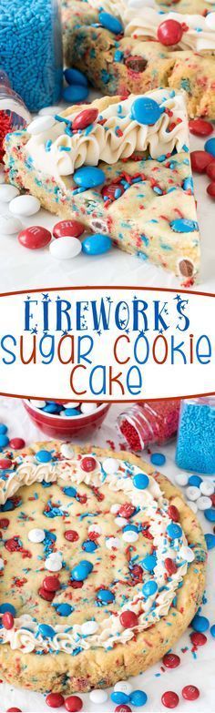 fireworks and sugar cookie cake with red, white, and blue sprinkles