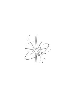 a black and white drawing of a star with an arrow on it's side