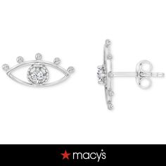 in stock Macy's Silver Jewelry For Parties, Macy's Silver Cubic Zirconia Earrings, Macy's Drop Earrings For Pierced Ears, Silver Earrings Studs, Evil Eye, Silver Earrings, Cubic Zirconia, Pick Up, In Store