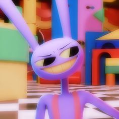 an animated character standing in front of colorful blocks