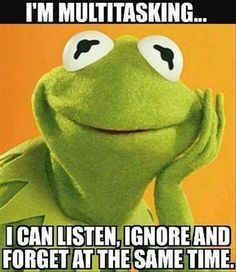 kermie the frog saying i'm multitasking i can listen, ignore and forget at the same time