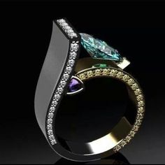 Nwot This Is A Fun Two Tone Abstract Style Ring With Emerald And Amethyst Colored Stones. Green Metal Rings For Anniversary, Green Metal Anniversary Rings, Contemporary Rings, Red Stone Ring, Red Stones, Makijaż Smokey Eye, Colored Stones, Geometric Ring, Wishful Thinking