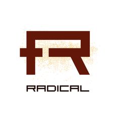 the logo for radical is shown in brown and white colors, with an orange font that reads