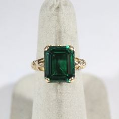 -Vintage 14k Gold Rectangular Cut Simulated Emerald Ring 7US -Ring size: 7 ~ 7.25 US -Simulated Emerald size: 12.2 mm x 9.9 mm -Total weight: 3.7 g -Marked 14k New City, Emerald Ring, Druzy Ring, Statement Rings, Emerald, Ring Size, Size 12, Size 7, Ring